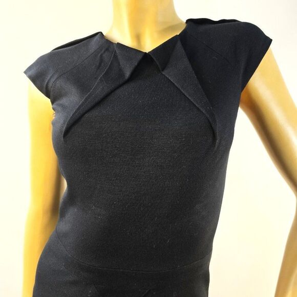 Cache Contour Collection Sz 4 Sleeveless Black Dress Pleated Pencil Stretch - Picture 3 of 12